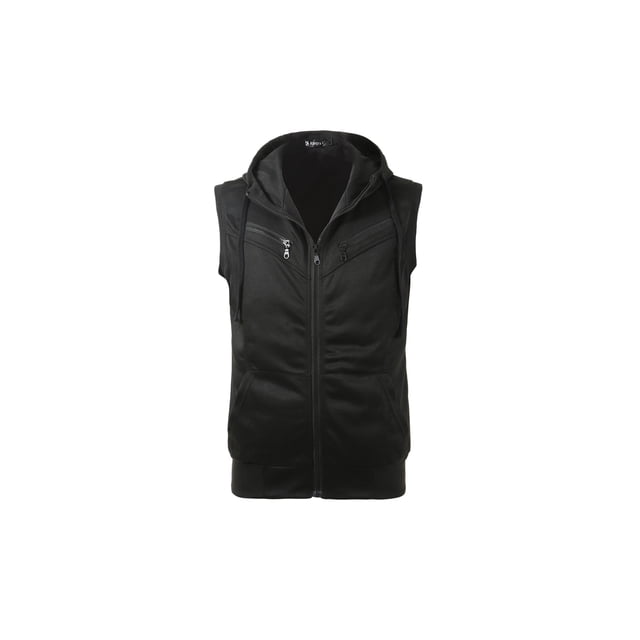 INSPIRE CHIC Men's Vest Hoodie Zip Up Sleeveless Drawstring Hooded Vest 38 Black