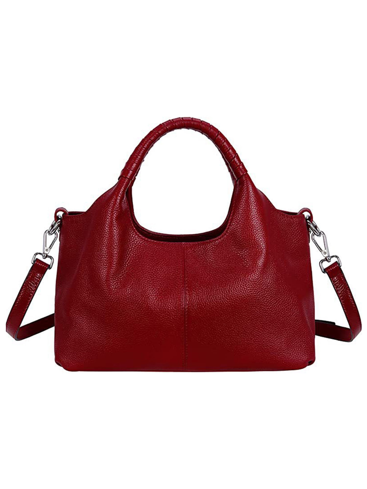 LUXUR Ladies Genuine Leather Top Handle Handbag Women Classic Satchel Crossbody Bags Purse Daily Portable Detachable Tote Red