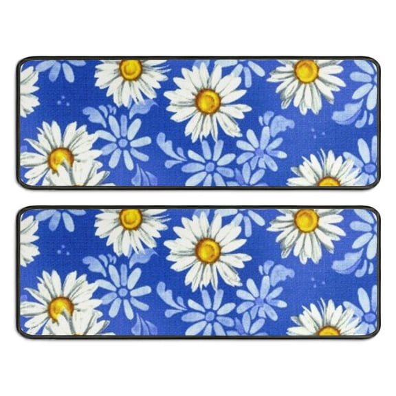 Kitchen Rugs Sets Of 2,Blue Daisy Flower Lightblue Petals Pattern Anti Fatigue Kitchen Mat Rugs Non Slip Washable,Decorative Kitchen Floor Mats for Kitchen,Sink,Laundry,17"x47" 17"x47"