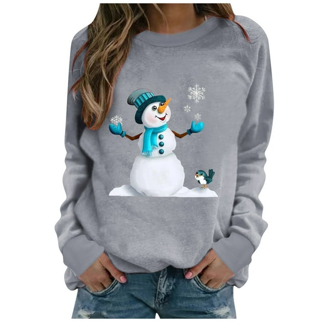 Camisas Navideñas Moda Navideña Mujer Casual Manga Larga O-Cuello Impreso Señoras Sudadera Tops Odeerbi ODB121368