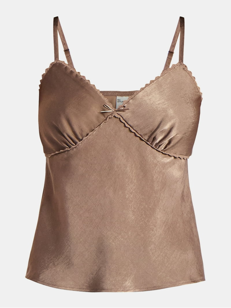 No Boundaries Woven Cami Top with Lace Trim and Bow, Women's