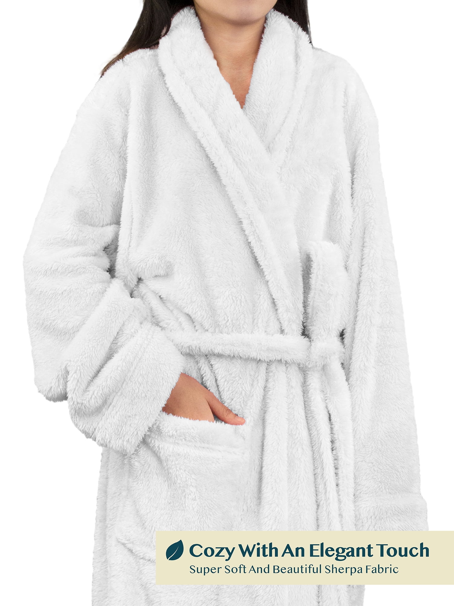 PAVILIA Premium Women's Plush Sherpa Robe L/XL White