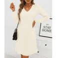 thumbnail image 6 of SOMER Women Dresses Plain Casual Long Sleeve Dress V Neck A-Line Pullover Wedding Guest Midi Dress for Fall Winter and Spring, 6 of 8
