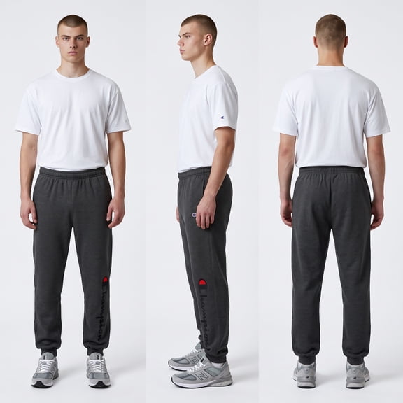 Champion Mens Fleece Jogger Pants Size L (32x31") Gray-Multi Graphic Tapered Leg