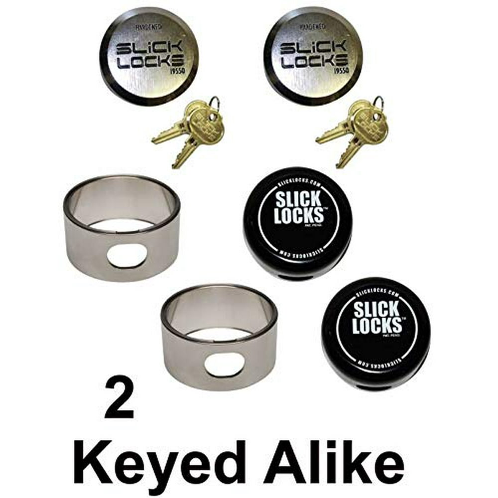 Slick Locks Includes (2) Hockey Puck Locks (Keyed Alike), (2) Spinners