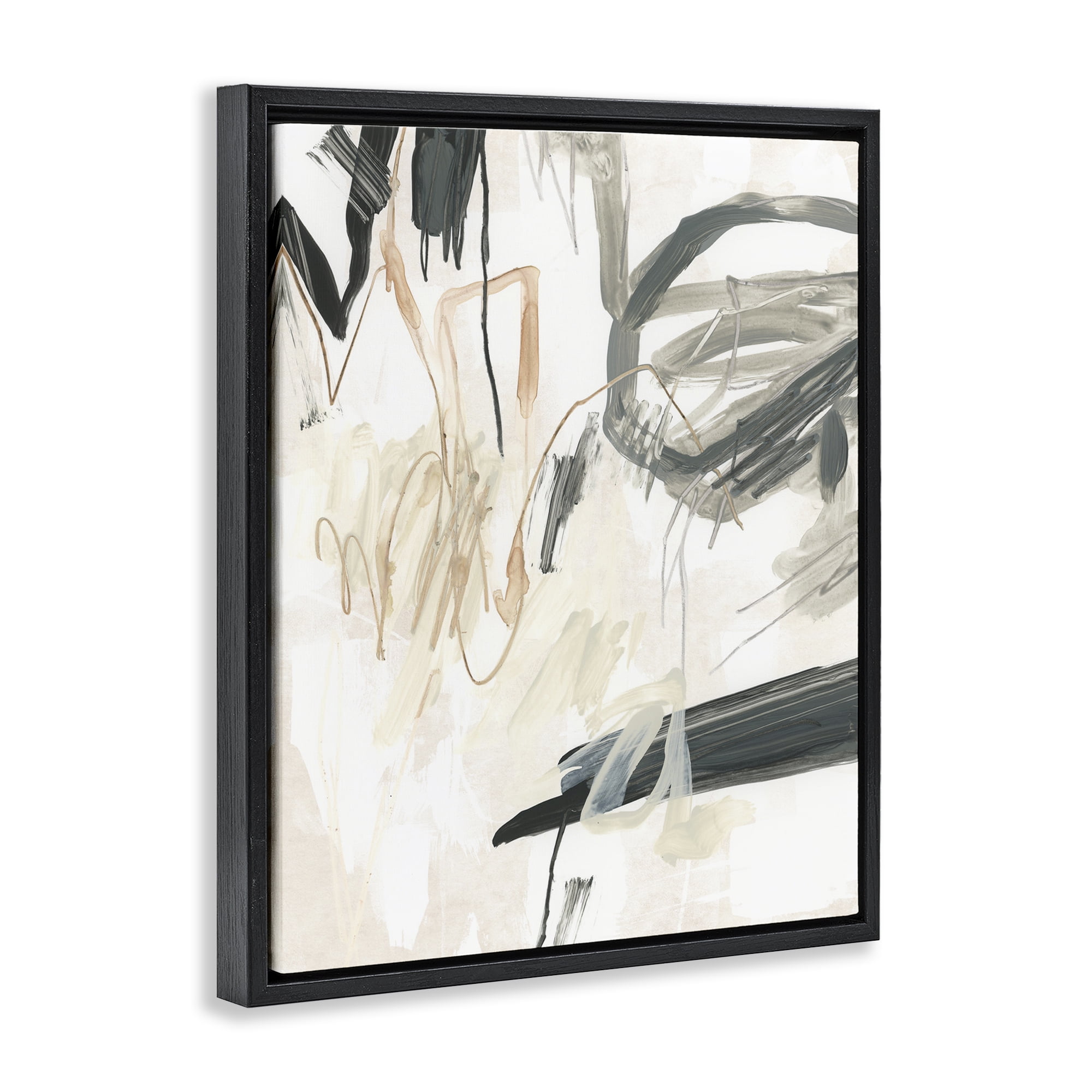 Stupell Industries Scribbled Abstract on Beige Abstract Painting Black Floater Framed Canvas Art Print Wall Art, 17 x 21