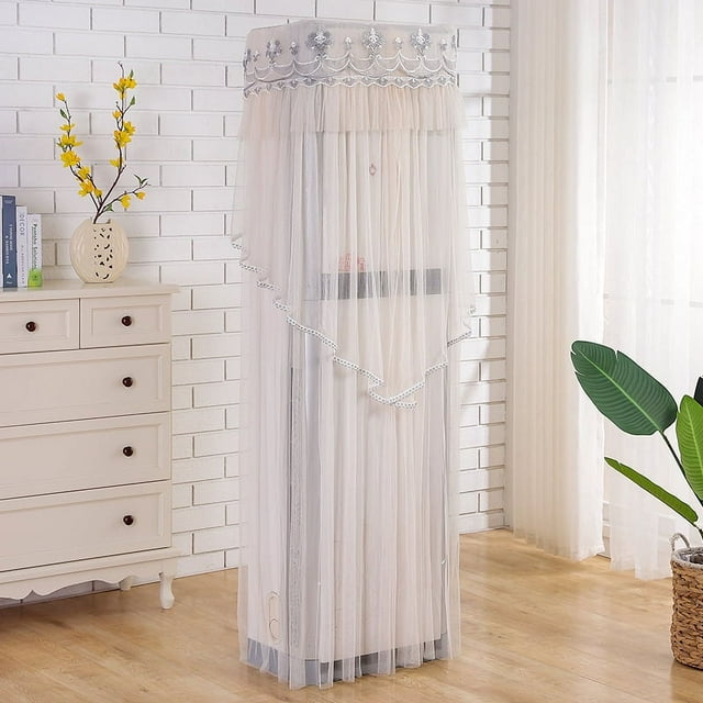 Nvzi 1 pieza de cubierta de aire acondicionado vertical cuadrada, cubierta de aire acondicionado, encaje amarillo claro, encaje bordado gris 53 * 33 * 175 cm