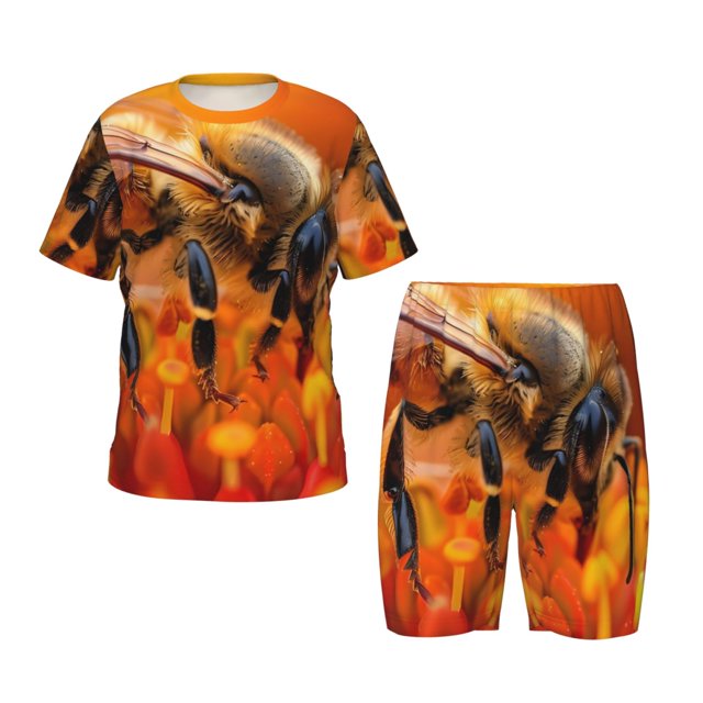 Balery Honeybee On Vibrant Flower Conjunto de Pijama Infantil de Manga Corta con Estampado – Ropa de Dormir de Algodón Suave-3X-Large