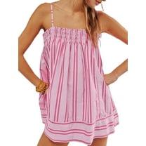 Women Y2k Striped Sleeveless Flowy Hem Crop Top High Waist Lounge Shorts Set 2 Piece Sleepwear Pink S