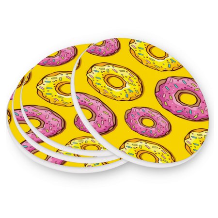 

Round Coasters Modern Style Ceramic Coaster Waterproof and Durable Drink Coaster Coasters set of 4 Customizable Coasters 1pc Yellow Pink Donuts