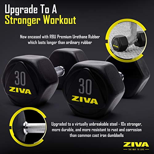 ZIVA Performance HEX Dumbbells Solid Steel Core Premium