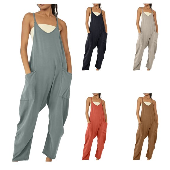 Elainilye Fashion Plus Size Pants Women Casual Cold Shoulder Jumpsuit Solid Suspender Jumpsuits Wide Leg Pant,Black