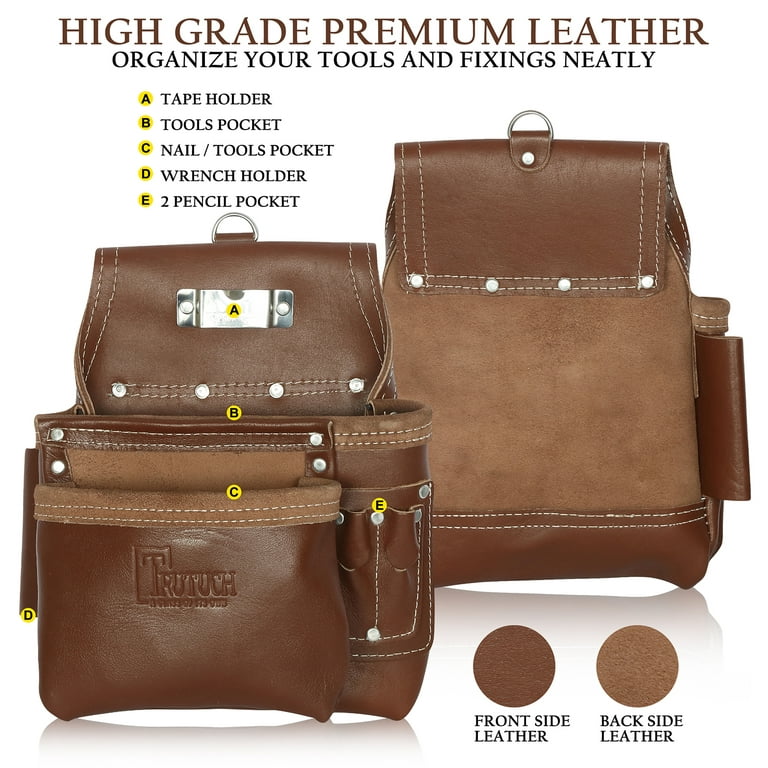 Trutuch Brown Leather Tool Belt, Pouch Bag, 17 Pockets, Tool Pouch, Carpenter, Construction, Framers