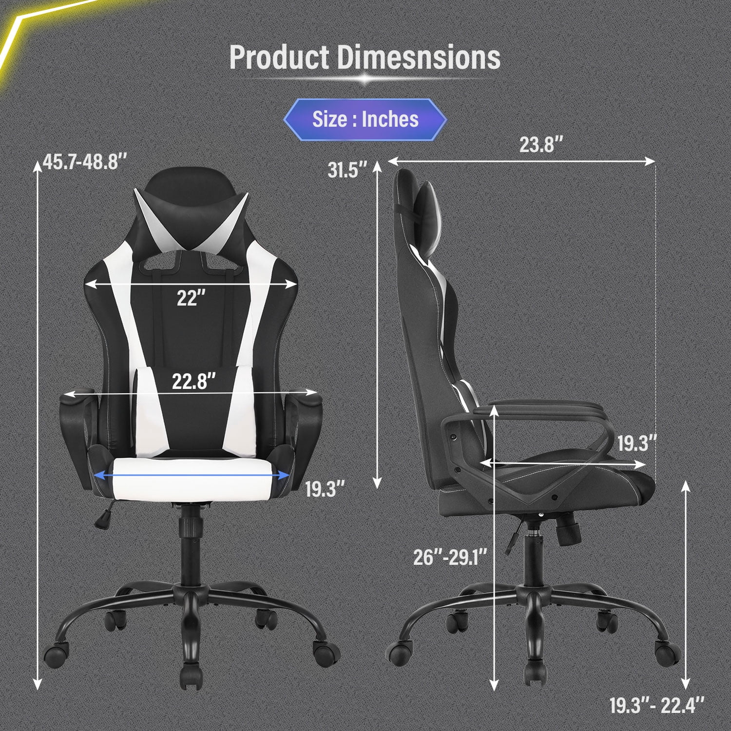 Furniture of America Blitz Faux Leather Gaming Chair, Black and White