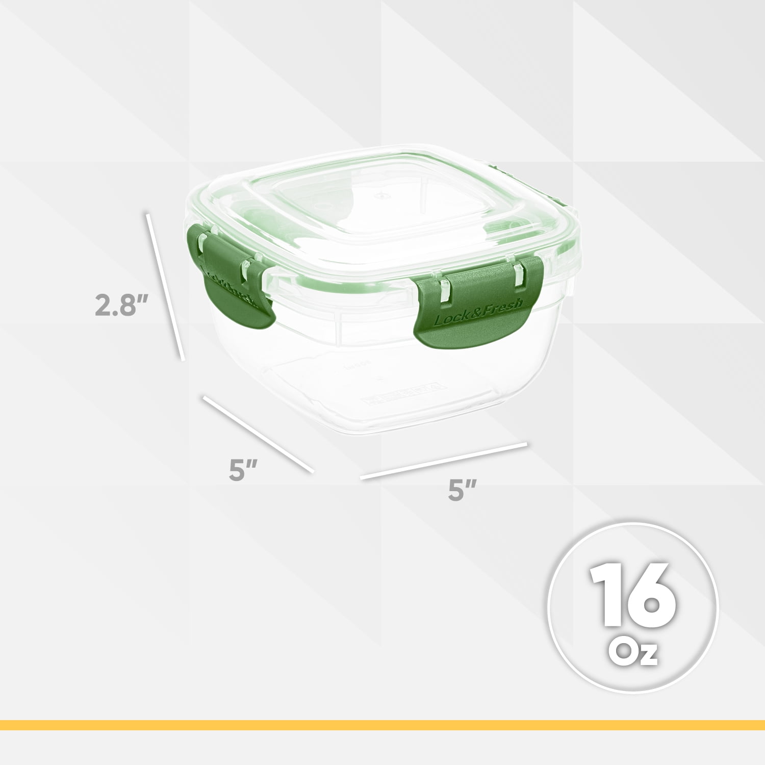 Superio Lock and Fresh Airtight Food Storage Containers with Lids for Kitchen Pantry Organization , BPA Free, Lunch, and Meal Prep Plastic Containers, 16 oz. Square Sealed Container, Green, 4 pack