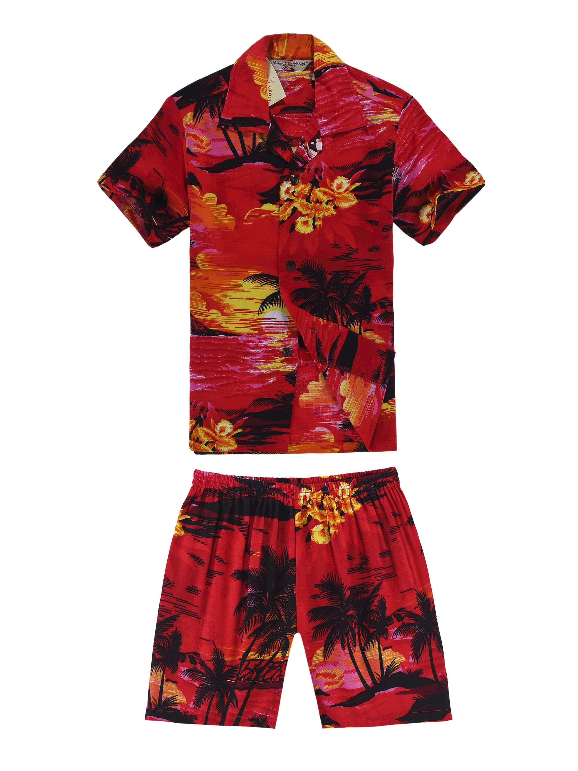 Boy Hawaiian Shirt and Shorts Cabana Set in Red Sunset Size 4 - Walmart.com