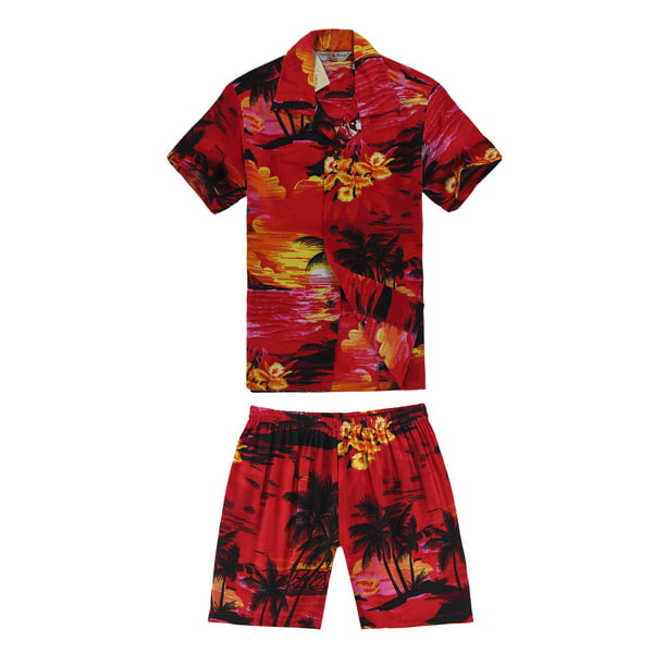 Hawaii Hangover - Boy Hawaiian Shirt and Shorts Cabana Set in Red ...