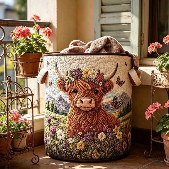 Fareti Quilted Laundry Basket with Handles, Boho Storage Basket, Quilted Basket, Decorative Laundry Basket, Washable Storage Basket for Storing Clothes, Blankets