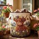 thumbnail image 5 of Cow Floral Printed Fabric Storage Basket Quilted Embroidery-Style Organizer With Handles, 5 of 8