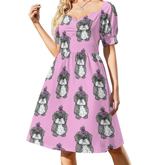 Vestido de manga corta con lazo para cachorro Shih Tzu, vestido de fiesta para mujer, vestido de lujo, ropa de playa