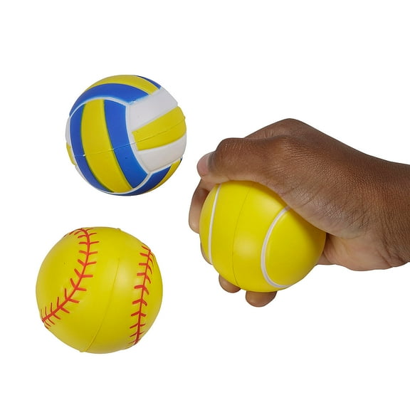 Fun Express 2 1/4" Realistic Volleyball, Softball and Tennis Stress Ball Assortment - 12 Pieces