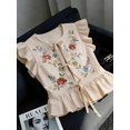 thumbnail image 1 of Blusa Albaricoque Con Volantes Y Bordado Floral Para Mujer, 1 of 12