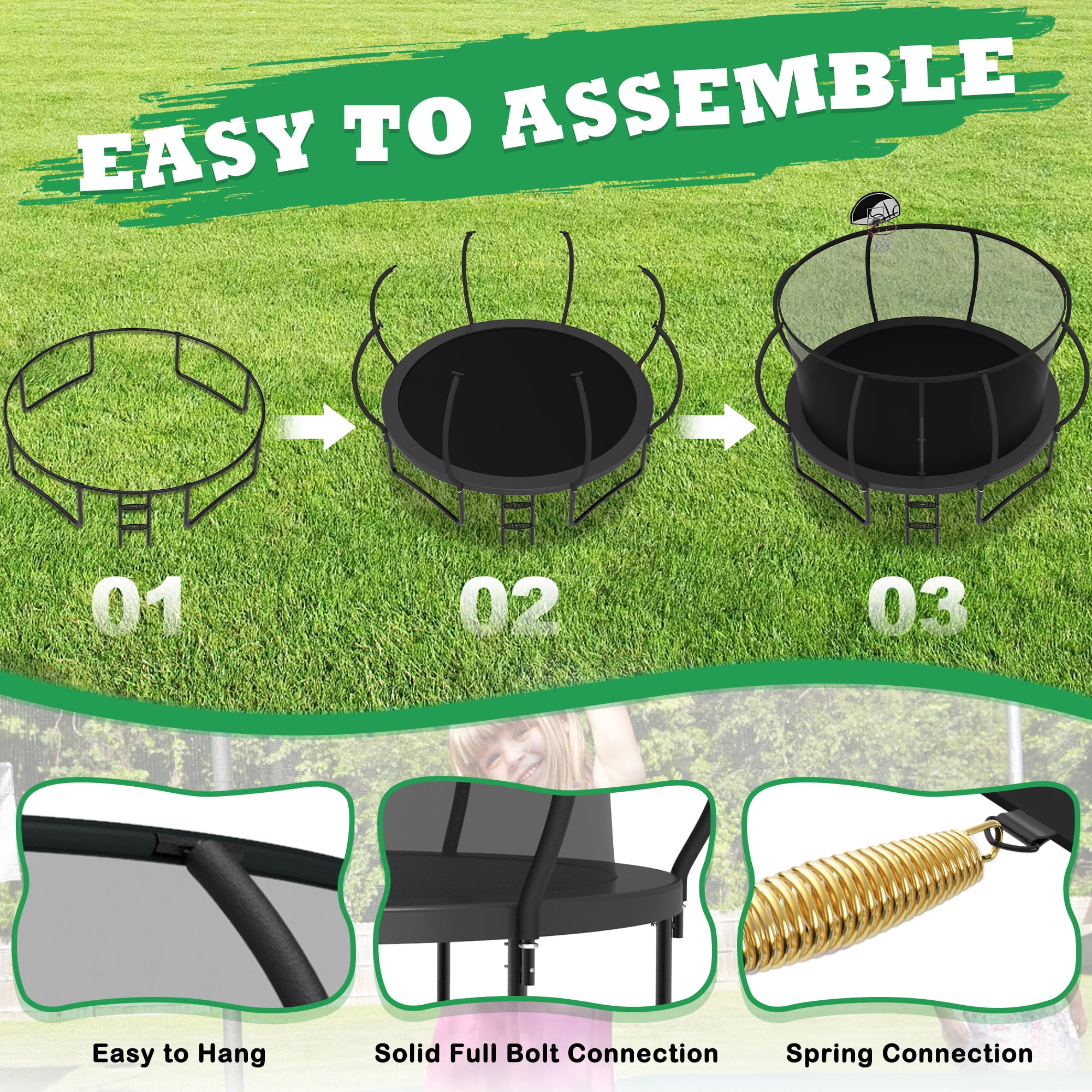 LHX Trampoline 16FT 14FT 12FT Outdoor Trampolines for Kids and Adults with Enclosure Net, Basketball Hoop, 1400LBS Loading Backyard Pumpkin Trampoline with Lights, Sprinkler, Heavy Duty