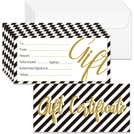 40 Sets Gift Certificate for Business Blank Gift Cards Certificates with Envelopes 6.6x3.3 Inch Black White Stripes Cards Vouchers for Holiday Birthday Restaurant Spa Beauty Makeup Salon for DIY