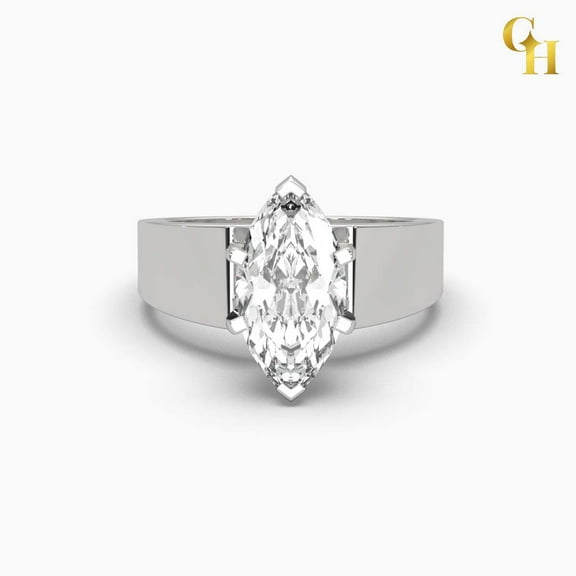 Solitaire Marquise Moissanite 18k Dome Ring