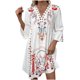 thumbnail image 1 of Vestido de Verano Casual, Vestido de Cuello en V de Manga 3/4 de Ruffle de Impresión Hecha de Poliéster Cómodo para Primavera Verano, Vestido de Verano de Mujer, 1 of 4