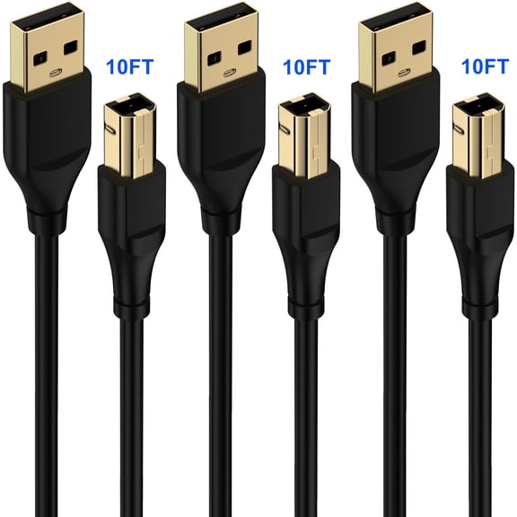 USB Printer Cable 10FT,3Pack USB A to USB B Printer Cable to Computer USB 2.0 A male to B male Connector High Speed USB Printer Scanner Cord 10FT USB Printer Scanner Cable for Canon,HP,Dell, Epson
