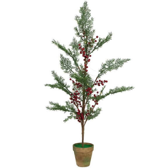 Northlight Pre-Lit Berries and Pine Artificial Potted Christmas Tree - 3' - Warm White LED Lights