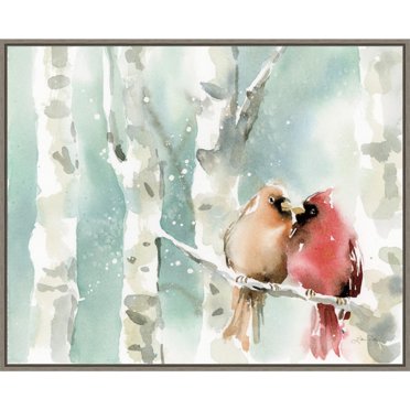 Amanti Art Christmas Cardinals Framed Canvas Wall Art Print