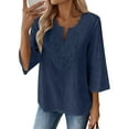 thumbnail image 4 of Boho Tops for Women Blouses Dressy Casual V Neck 3/4 Sleeve Shirts Spring Outfits Trendy Vacation Clothes Navy 3XL, 4 of 5