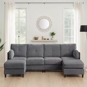 Mjkone 4-seater U Shaped Sectional Sofa, Corduroy Sectional Couch with Chaise, Modern Modular Couches and Sofas for Living Room-Dark Grey