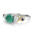 thumbnail image 3 of Gem Stone King 925 Silver and 10K Yellow Gold 3-Stone Ring Cushion Malachite Half Moon Moissanite (2.16 Carat Cttw) (Size 9), 3 of 4