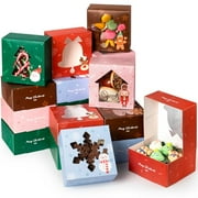 Fit Meal Prep 25 Pack 6x6x3Inch Christmas Cookie Boxes for Gift Giving Small 5 Design Exchange with Window Packaging for Desserts, Pastry, Auto-Popup Holiday Treat