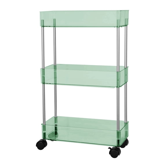 Simpli Furnished 3 Tier Rolling Cart Plastic Storage with Wheels for Bathroom, Lightweight, 16"w X 5"d X 29.5"h, Mint