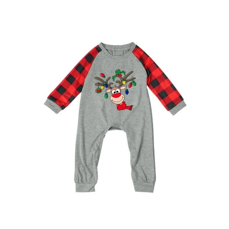 

Family Matching Christmas Pajamas Set Plaid Sleeves Cute Pattern Printing Festival For Baby ParentChild Outfit