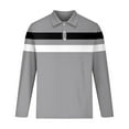 thumbnail image 4 of Fnnxeal Men's 2XL Gray Long Sleeve Polo Shirt - 100% Polyester Striped, Wrinkle-Resistant & Quick-Dry for Casual, Office & Outdoor Wear, 4 of 5