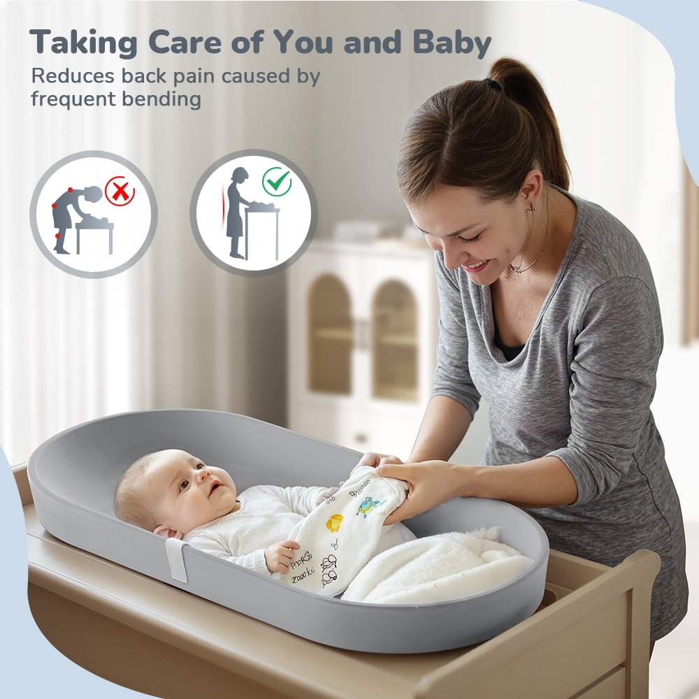 Baby Changing Pad, Caveen Lightweight and Portable Changing Station for Diaper Change and Dresser, with Safety Restraint Belt, Waterproof ,Light Grey