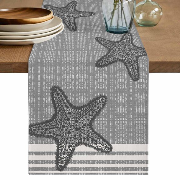 Table Runner 36 Inch Long - Grey Star Abstract Stripe Decorative Table Scarf, Vintage Country Nautical Dining Table Runners for Wedding Party Kitchen Dining Tables