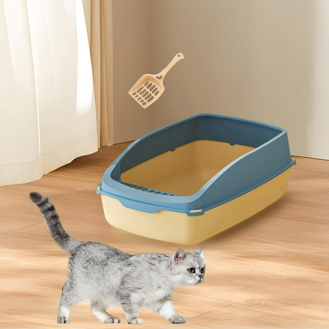 BELOVING Cat Litter Box Kitten Potty Toilet for Small Animals Small Medium Large Cats yellow and blue