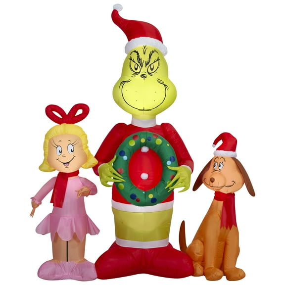 6 ft Grinch, Cindy Lou & Max Christmas Airblown Yard Inflatable, Multicolor, by Dr. Seuss