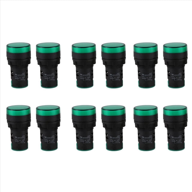 12 Piezas AC220V LED Verde Indicador de Encendido Piloto Luz de SeñAl LáMpara 22 mm de DiáMetro