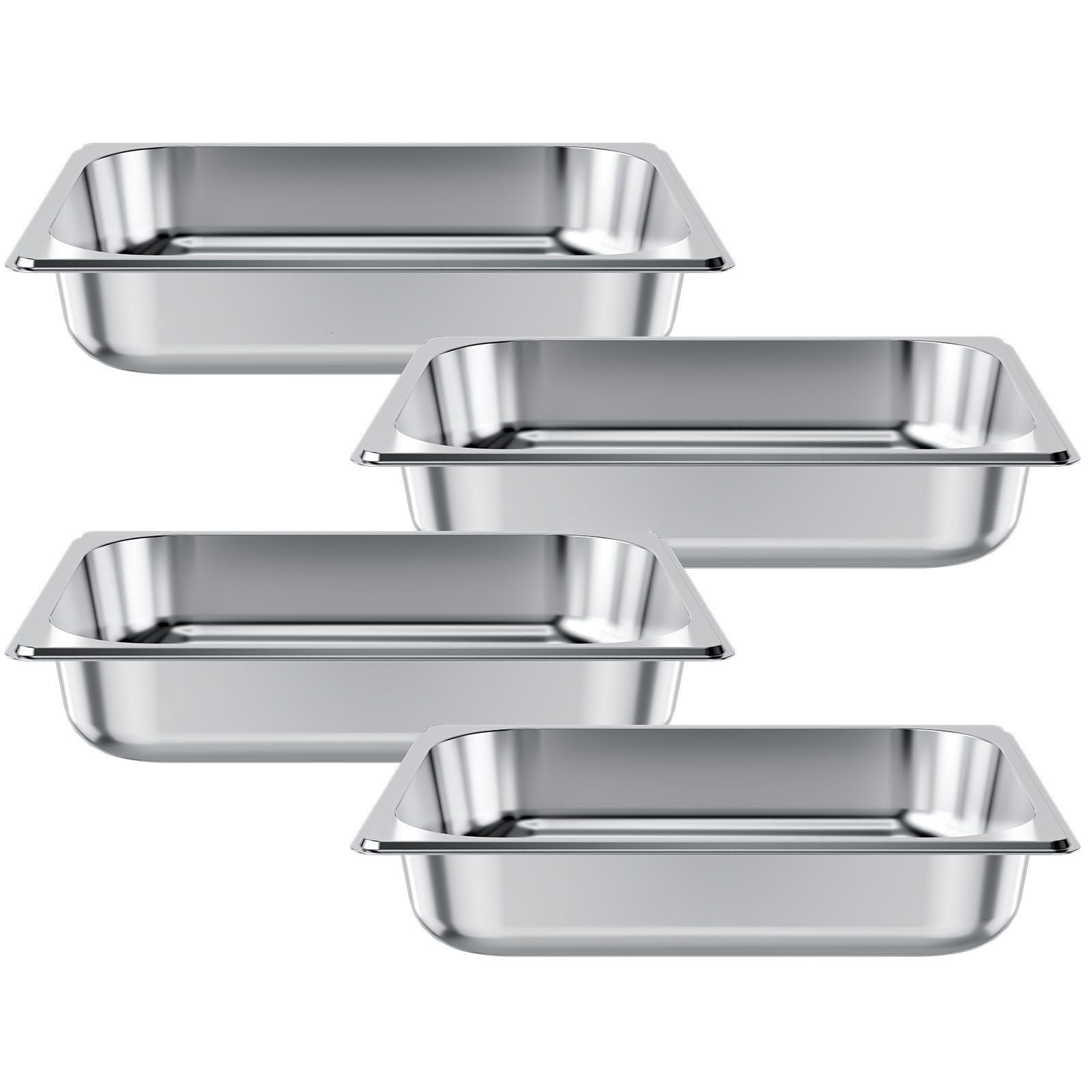 Stainless Steel Hotel Pan 1/2 Size 2.5 Inch Deep 4-Pack 22 Gauge for Catering Buffet