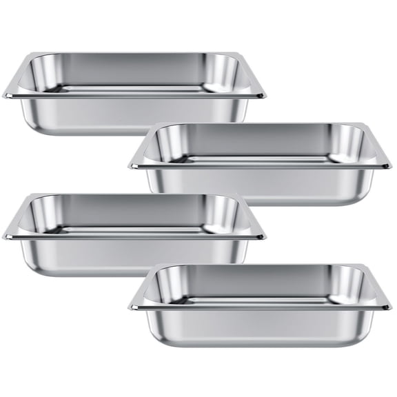 1/2 Size Steam Pan Set (4 Pack) - 2.5 Inch Deep Stainless Steel Hotel Pans, Anti-Jam Design for Food Storage, Buffet, Catering