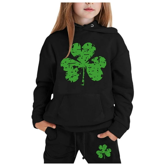 Girls Outfit Sets Toddler Boy Girl Long Sleeve St.Pt'S Day Clover Print Warm Hoodie Sweatpant Kids Outfits Sweat Suit,2-13Y