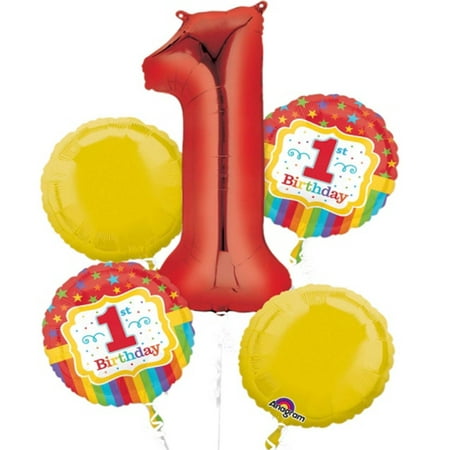 Rainbow 1st Birthday Theme Foil Balloon Bouquet