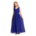 thumbnail image 2 of Yartina Robe Plissée en Mousseline pour Demoiselle d'Honneur Junior Fille, Fille aux Fleurs, Sans Manches, Perlée, Danse, Fête, Bal, Robe de Bal, Bleu Royal 16, 2 of 7